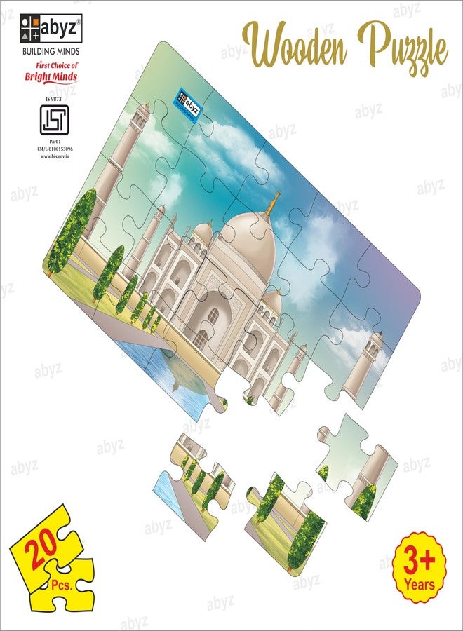أحجية الصور المقطوعة الخشبية من ABYZ - مجموعة لعب تاج محل للمرح والتعليم والمستكشفين الصغار، عبوة من 20 قطعة من لعبتين ممتعتين بألوان متعددة | هدية عيد ميلاد للأطفال (3 سنوات فأكثر). - Image 5